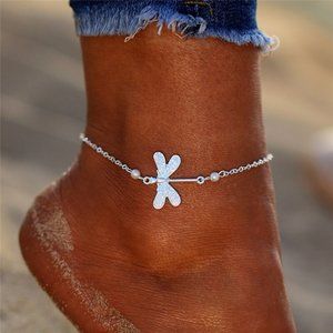 Silver Tone DRAGONFLY Anklet Ankle Bracelet